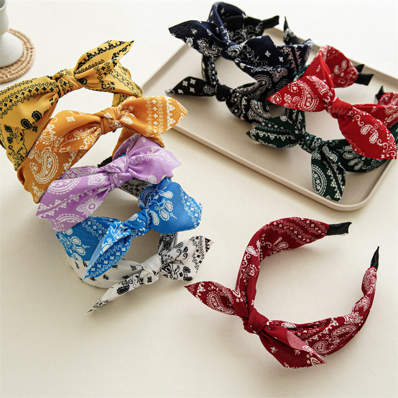 Ethnic Fashion Accessories - النسيج بيزلي طباعة واسعة Bowknot هيرباند